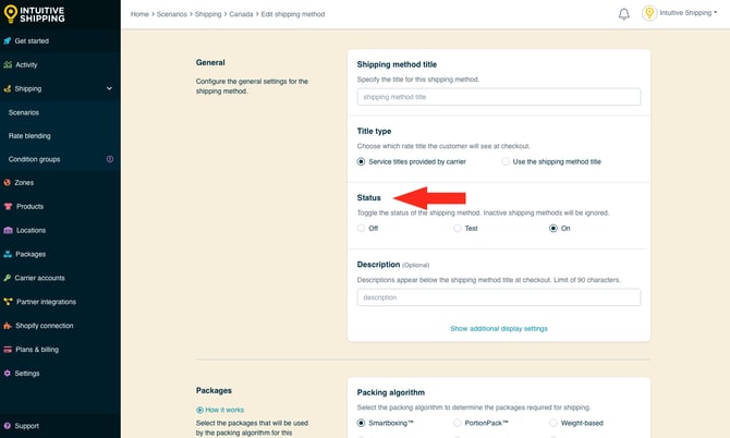 IS - Parcel Service Shipping Method - Shipping Method Status