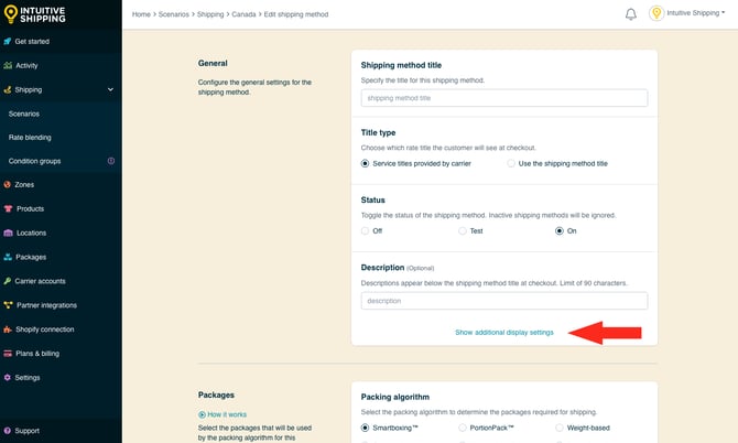 IS - Parcel Service Shipping Method - Show Additional Display Settings