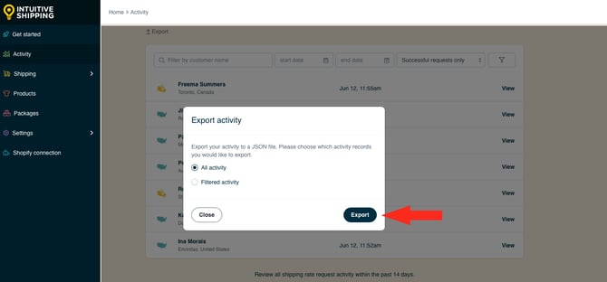IS HS Activity - Export Button