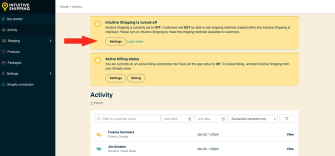 IS HS Activity - Intuitive Shipping Turned Off Banner