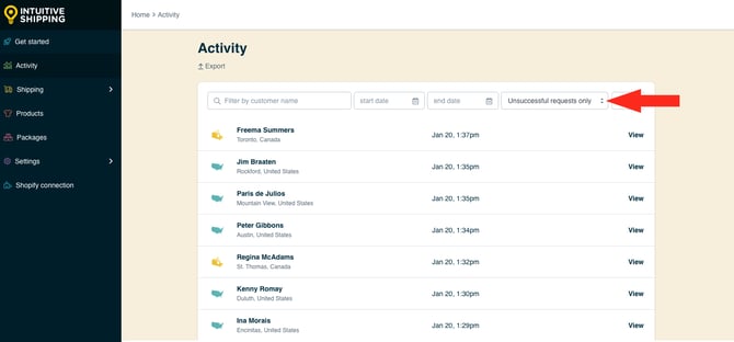 IS HS Activity - Unsuccessful Requests