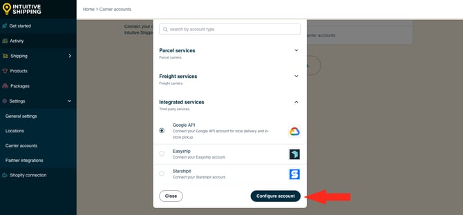 IS HS Carrier Accounts - Configure Account Google API