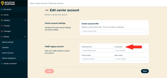 IS HS Carrier Accounts - FedEx Legacy API Password