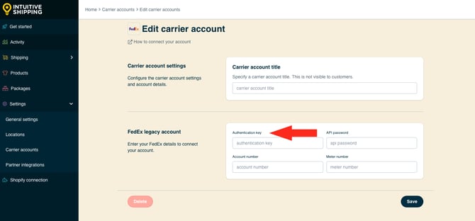 IS HS Carrier Accounts - FedEx Legacy Authentication Key