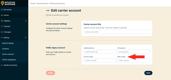 IS HS Carrier Accounts - FedEx Legacy Meter Number