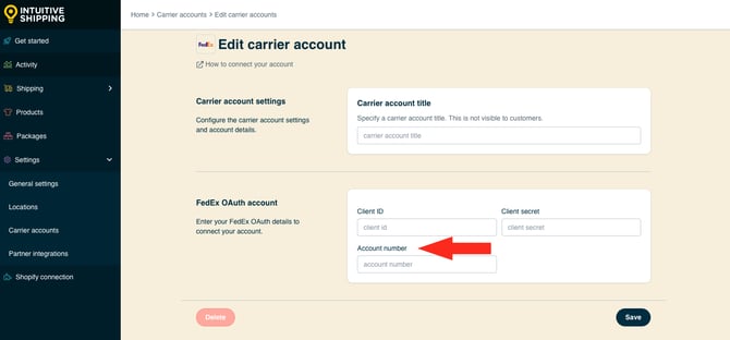 IS HS Carrier Accounts - FedEx OAuth Account Number