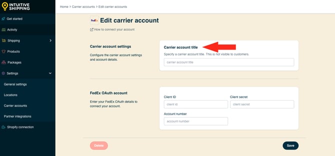 IS HS Carrier Accounts - FedEx OAuth Carrier Account Title