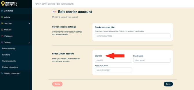 IS HS Carrier Accounts - FedEx OAuth Client ID