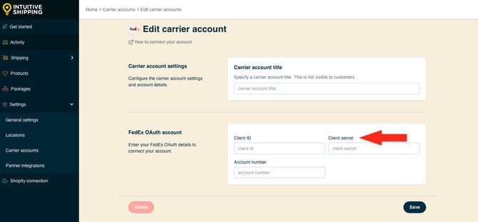 IS HS Carrier Accounts - FedEx OAuth Client Secret