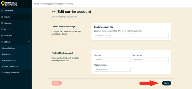 IS HS Carrier Accounts - FedEx OAuth Save
