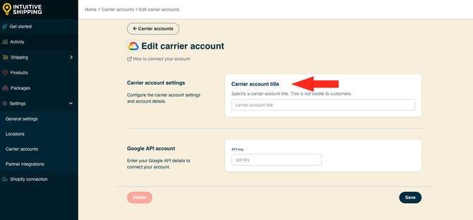 IS HS Carrier Accounts - Google API Carrier Account Title