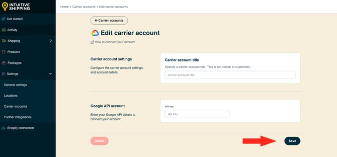 IS HS Carrier Accounts - Google API Save Button