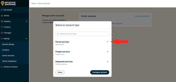 IS HS Carrier Accounts - Parcel Service Dropdown