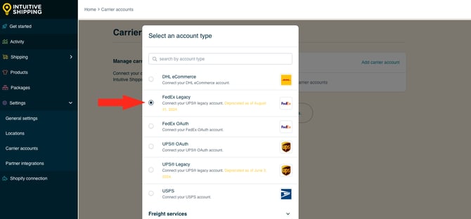 IS HS Carrier Accounts - Select FedEx Legacy
