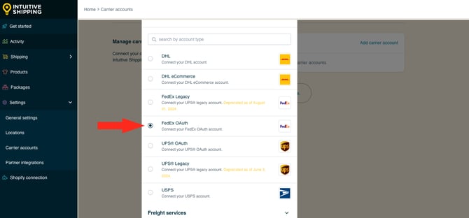 IS HS Carrier Accounts - Select FedEx OAuth