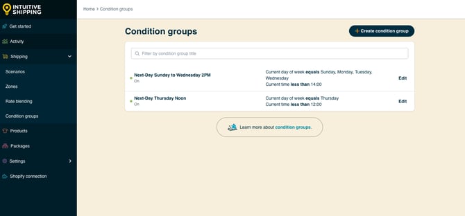 IS HS Condition Groups - List Next Day Cut-off Groups