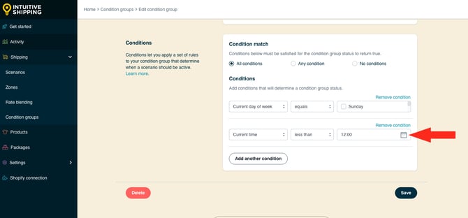 IS HS Condition Groups - Second Condition Value Current Time Less Than 1200