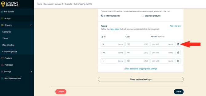 IS HS Custom Shipping Method - Multi-Vendor Delete Rate Rows