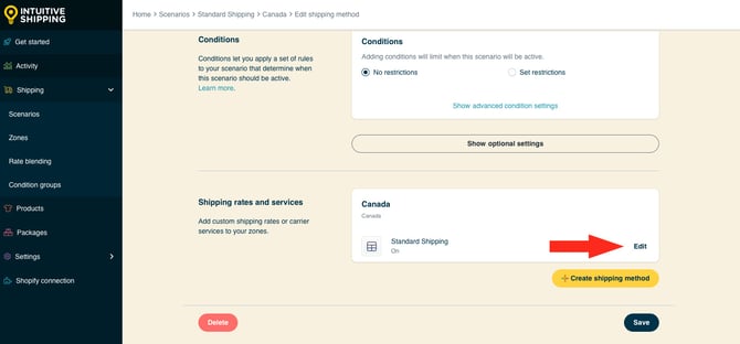 IS HS Custom Shipping Methods - Edit Standard Shipping Method