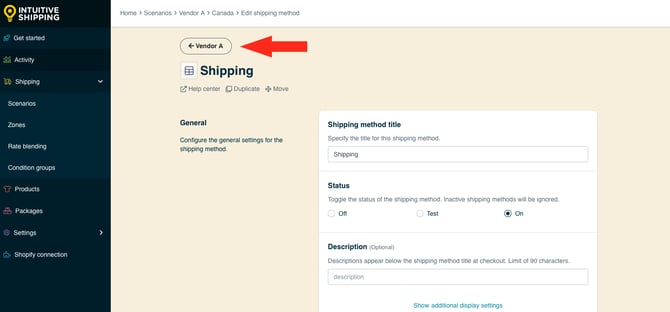 IS HS Custom Shipping Methods - Vendor A Back Button