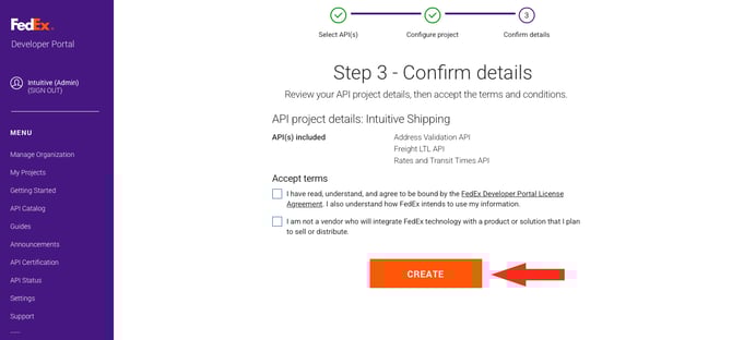 IS HS FedEx OAuth - Confirm Project Details
