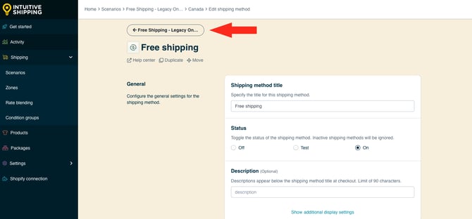 IS HS Free Shipping Methods - Conditional - Back Button