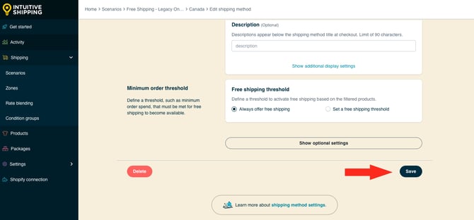 IS HS Free Shipping Methods - Conditional - Copy Save Button