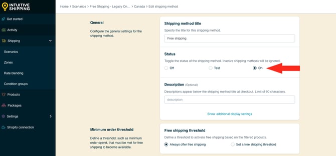 IS HS Free Shipping Methods - Conditional - Edit Status On