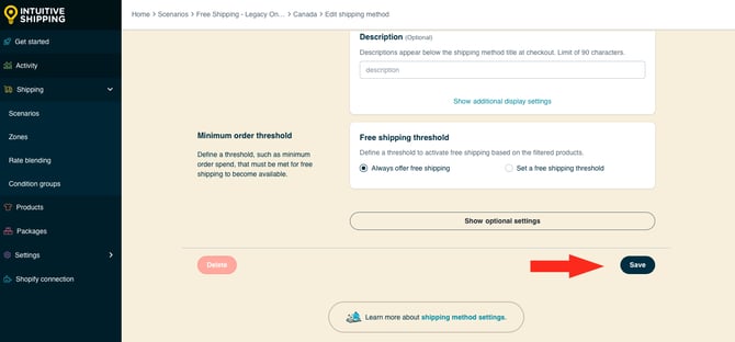 IS HS Free Shipping Methods - Conditional - Save Button