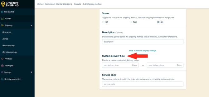 IS HS Free Shipping Methods - Edit Custom Delivery Times
