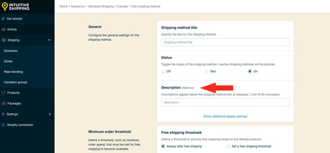 IS HS Free Shipping Methods - Edit Description