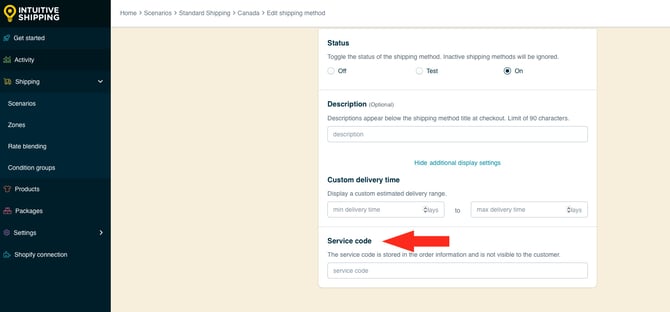 IS HS Free Shipping Methods - Edit Service Code