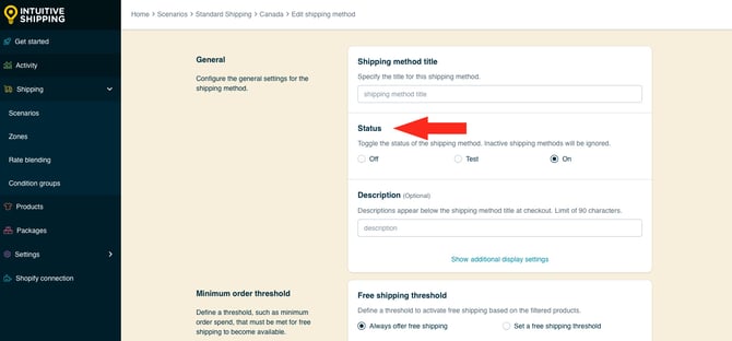 IS HS Free Shipping Methods - Edit Status