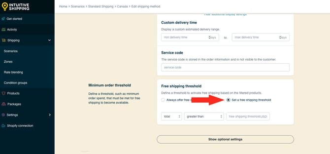 IS HS Free Shipping Methods - Set Free Shipping Threshold