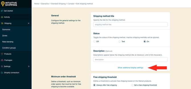 IS HS Free Shipping Methods - Show Additional Display Settings