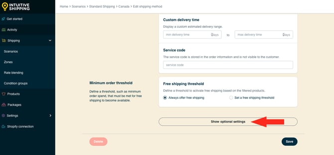 IS HS Free Shipping Methods - Show Optional Settings
