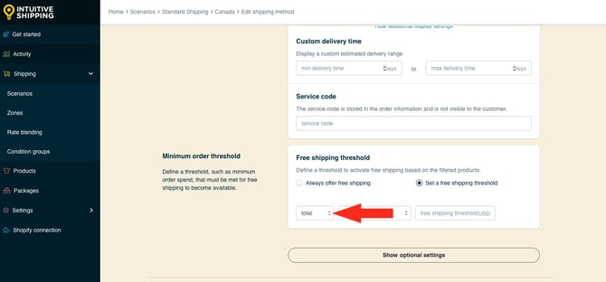 IS HS Free Shipping Methods - Threshold Type