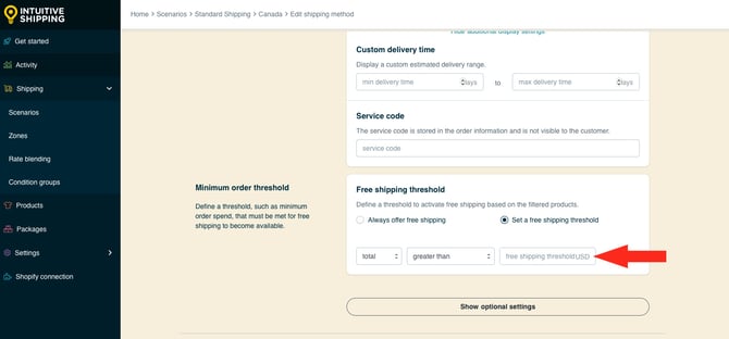IS HS Free Shipping Methods - Threshold Value