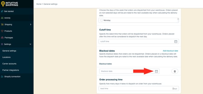 IS HS General Settings - Blackout Date Select