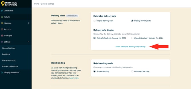 IS HS General Settings - Delivery Dates Show Additional Settings