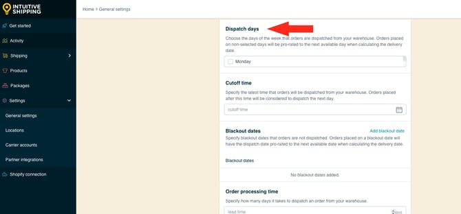 IS HS General Settings - Dispatch Days