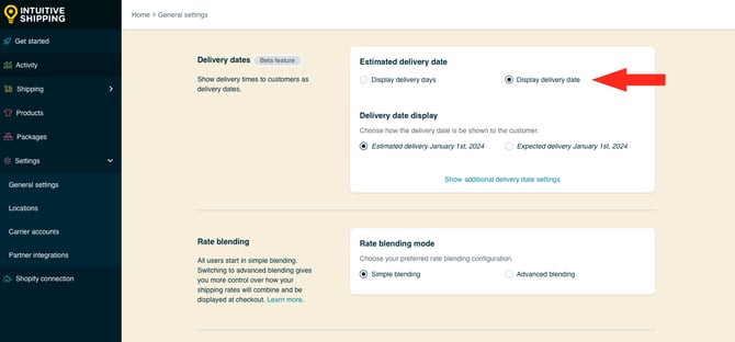 IS HS General Settings - Display Delivery Dates