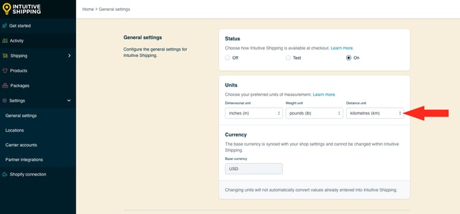IS HS General Settings - Distance Unit