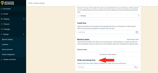 IS HS General Settings - Order Processing Time