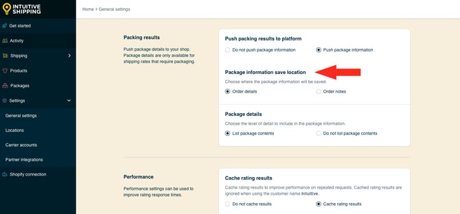 IS HS General Settings - Package Information Save Location