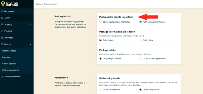 IS HS General Settings - Push Packing Results To Platform