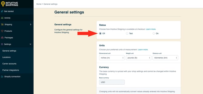 IS HS General Settings - Status - Off