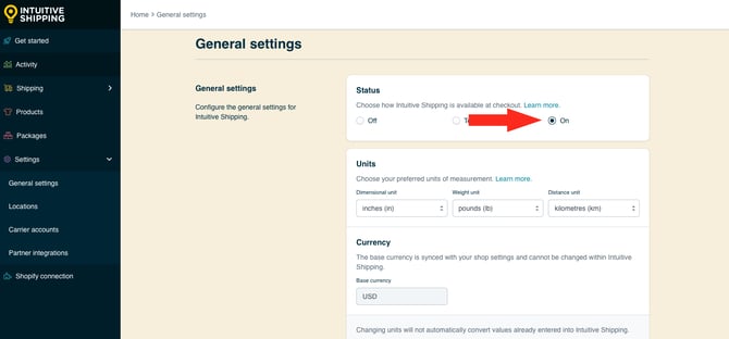 IS HS General Settings - Status - On