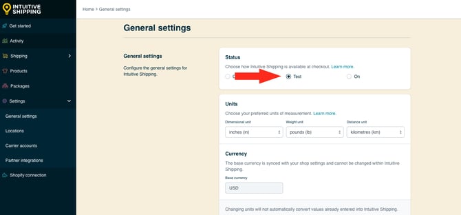 IS HS General Settings - Status - Test