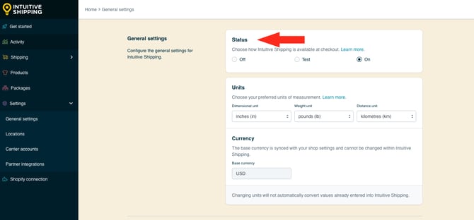 IS HS General Settings - Status
